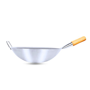 NNEAGS 36cm Stainless Steel Kitchen Cooking Wok with Wood Handle