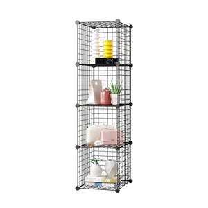 NNEAGS Black Portable 4 Tier Cube Storage Organiser Foldable DIY Modular Grid Space Saving Shelf