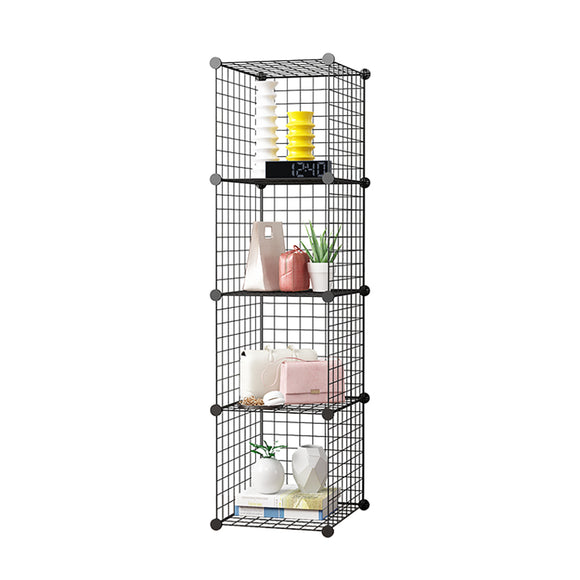 NNEAGS Black Portable 4 Tier Cube Storage Organiser Foldable DIY Modular Grid Space Saving Shelf