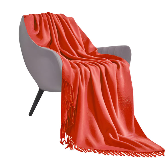 NNEAGS Orange Acrylic Knitted Throw Blanket Solid Fringed Warm Cozy Woven Cover Couch Bed Sofa Home Decor