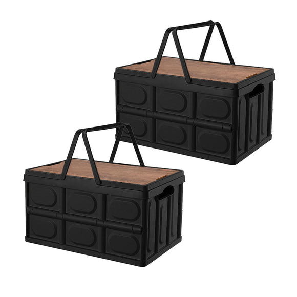 NNEAGS 2X 34.5 cm 18L Black Car & Camping Foldable Storage Box Crate Stackable Container with Handle