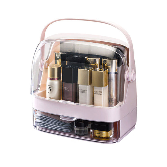 NNEAGS 2 Tier Pink Countertop Makeup Cosmetic Storage Organiser Skincare Holder Jewelry Storage Box with Handle