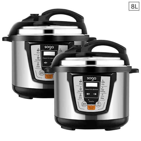 NNEAGS 2X Electric Stainless Steel Pressure Cooker 8L 1600W Multicooker 16