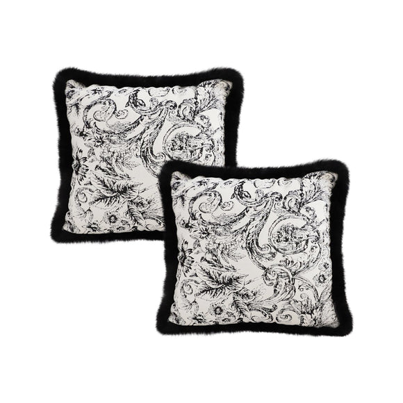 NNEAGS 2X 45cm Pillow French Cover Style Floral Jacquard Woven Decorative Fringe Throw Pillow