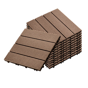 NNEAGS 11 pcs Light Chocolate DIY Wooden Composite Decking Tiles Garden Outdoor Backyard Flooring Home Decor