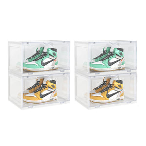NNEAGS 2X 2 Tier Transparent Portable Shoe Organiser Sneaker Footwear Folding Plastic Bin Stackable Storage Box with Magnetic Door