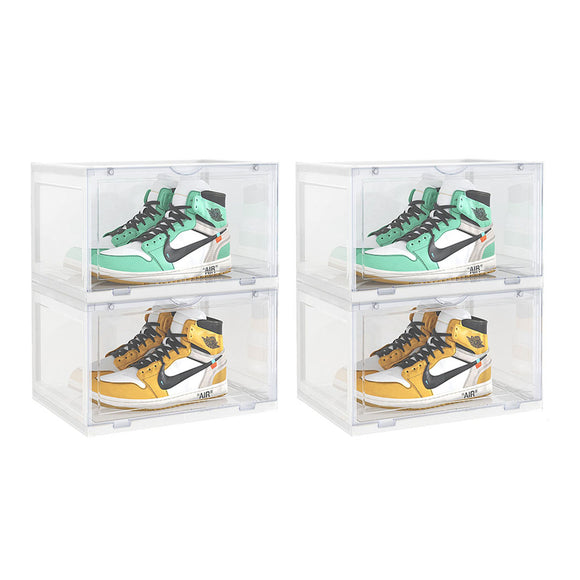 NNEAGS 2X 2 Tier Transparent Portable Shoe Organiser Sneaker Footwear Folding Plastic Bin Stackable Storage Box with Magnetic Door