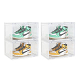 NNEAGS 2X 2 Tier Transparent Portable Shoe Organiser Sneaker Footwear Folding Plastic Bin Stackable Storage Box with Magnetic Door