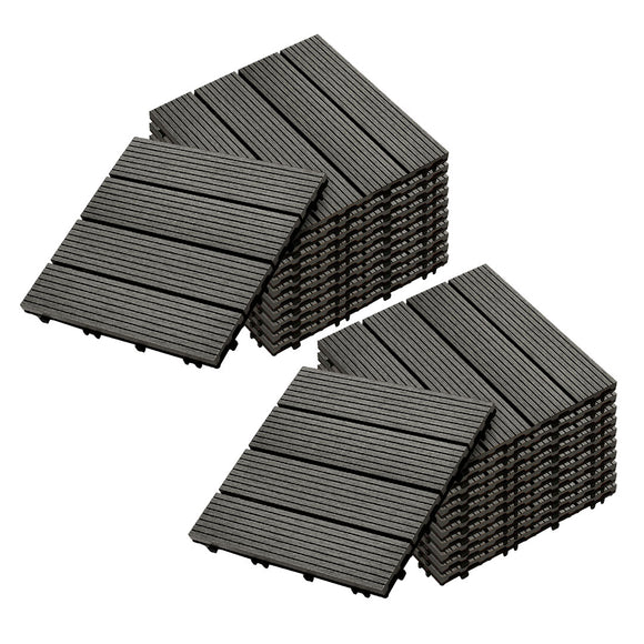 NNEAGS 2X 11 pcs Grey DIY Wooden Composite Decking Tiles Garden Outdoor Backyard Flooring Home Decor