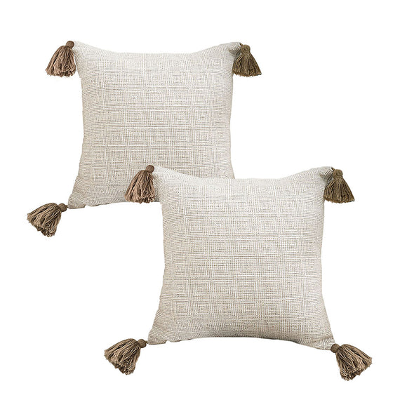 NNEAGS 2X 50cm Beige Pillow Textured Throw Cover, Luxurious Rib Knit Ribbed Cotton Throw Pillow