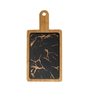 NNEAGS 33.5cm Black Square Wooden Serving Tray Slate Steak Serving Platter Chopping Board Paddle Home Decor