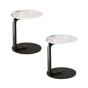 NNEAGS 2X  50cm White Marble Mini Side Table Movable Lightweight w/ Black Frame