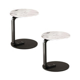 NNEAGS 2X  50cm White Marble Mini Side Table Movable Lightweight w/ Black Frame