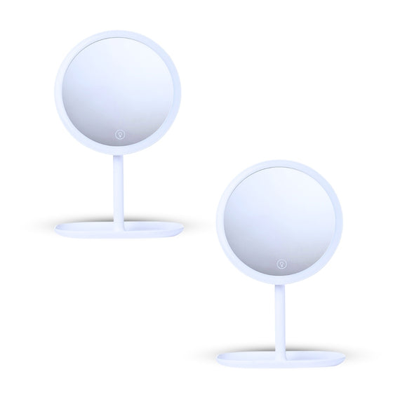 NNEAGS 2X 26cm White Round Smart LED Makeup Bedroom Table Vanity Mirror Tricolor Adjustable Light