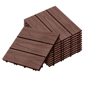NNEAGS 11 pcs Dark Chocolate DIY Wooden Composite Decking Tiles Garden Outdoor Backyard Flooring Home Decor