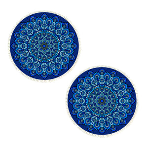 NNEAGS 2X 90cm Blue Mandala Round Carpet for Living Room Bedroom Anti-slip Doormat, Home Decor