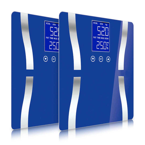 NNEAGS 2X Glass LCD Digital Body Fat Scale Bathroom Electronic Gym Water Weighing Scales Blue