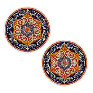 NNEAGS 2X 90cm Round Mandala Ethnic Style Round Carpet, Anti-slip Doormat, Home Decor
