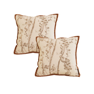 NNEAGS 2X 45cm Painting Retro Tree flower Bird Cotton Linen Home Decor Pillow Case Cushion Throw Pillow