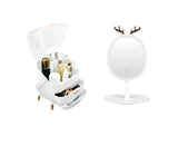 NNEAGS White Cosmetic Jewelry Storage Organiser with Antler LED Light Mirror Tabletop Vanity Set
