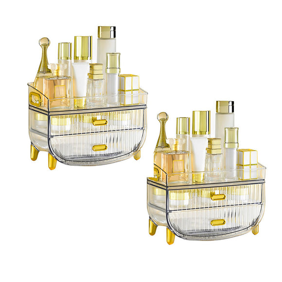 NNEAGS 2X 3 Tier Transparent Multifunctional Countertop Cosmetic Storage Makeup Skincare Holder Jewelry Cabinet Bathroom Desk Drawer Vanity Organiser