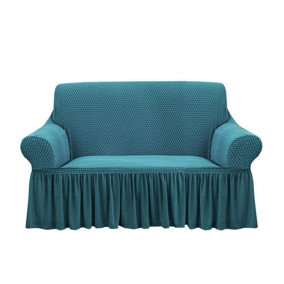 NNEAGS 2-Seater Blue Sofa Cover with Ruffled Skirt Couch Protector High Stretch Lounge Slipcover Home Decor