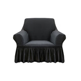 NNEAGS 1-Seater Dark Grey Sofa Cover with Ruffled Skirt Couch Protector High Stretch Lounge Slipcover Home Decor