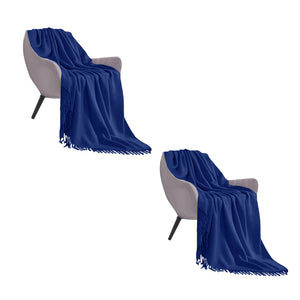 NNEAGS 2X Royal Blue Acrylic Knitted Throw Blanket Solid Fringed Warm Cozy Woven Cover Couch Bed Sofa Home Decor