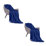 NNEAGS 2X Royal Blue Acrylic Knitted Throw Blanket Solid Fringed Warm Cozy Woven Cover Couch Bed Sofa Home Decor