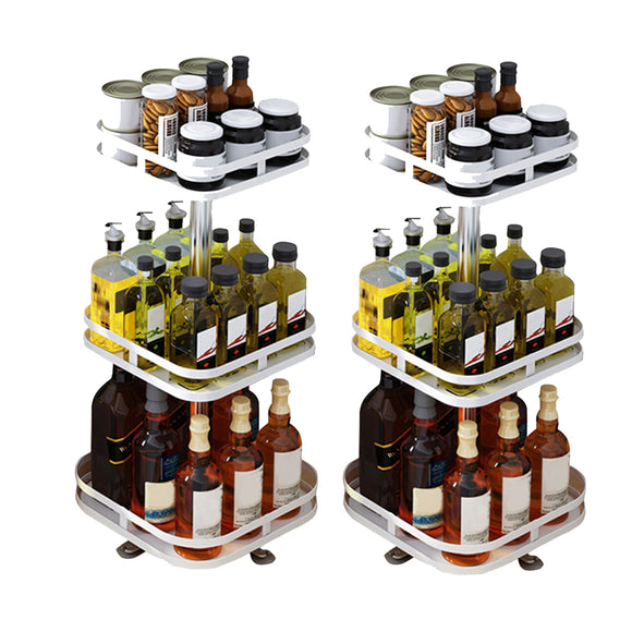 NNEAGS 2X 3 Tier Steel White Square Rotating Multi-Function Kitchen Portable Storage Spice Seasoning Kitchen Countertop Organiser Shelf