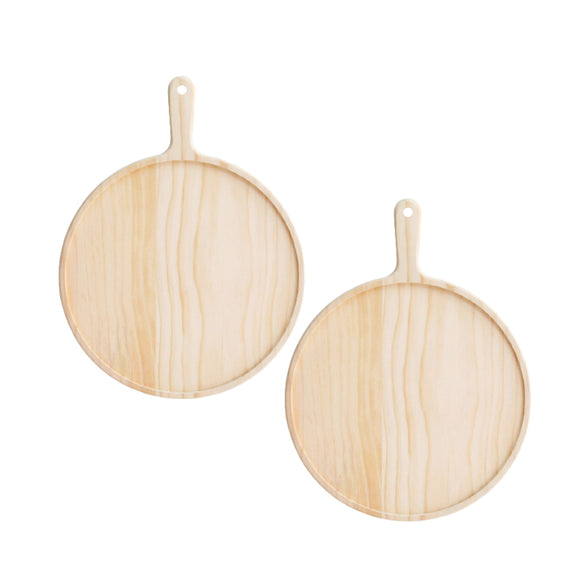 NNEAGS 2X 9 inch Round Premium Wooden Pine Food Serving Tray Charcuterie Board Paddle Home Decor
