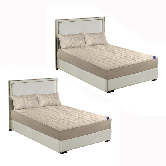 NNEAGS 2X Beige 153cm Wide Mattress Cover Thick Quilted Stretchable Bed Spread Sheet Protector with Pillow Covers