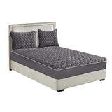 NNEAGS Grey 183cm Wide Mattress Cover Thick Quilted Fleece Stretchable Clover Design Bed Spread Sheet Protector with Pillow Covers