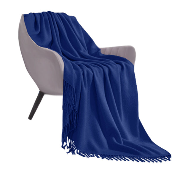NNEAGS Royal Blue Acrylic Knitted Throw Blanket Solid Fringed Warm Cozy Woven Cover Couch Bed Sofa Home Decor