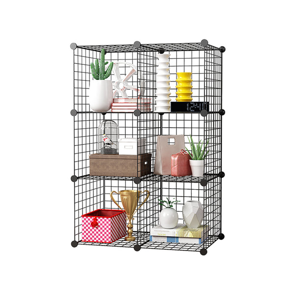 NNEAGS Black Portable 6-Cube Storage Organiser Foldable DIY Modular Grid Space Saving Shelf