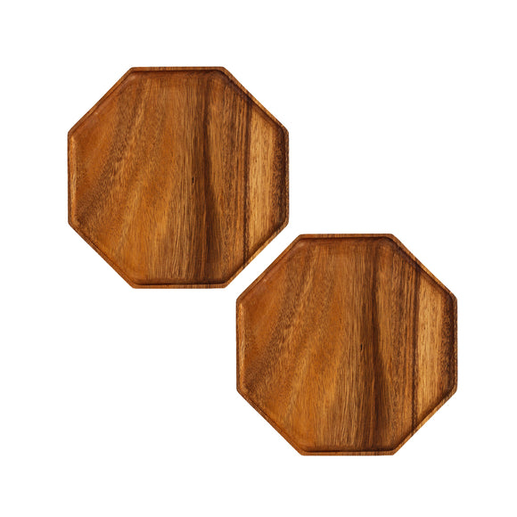 NNEAGS 2X 20cm Octagon Wooden Acacia Food Serving Tray Charcuterie Board Centerpiece  Home Decor