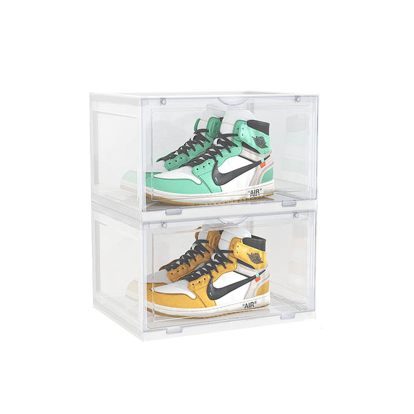 NNEAGS 2 Tier Transparent Portable Shoe Organiser Sneaker Footwear Folding Plastic Bin Stackable Storage Box with Magnetic Door