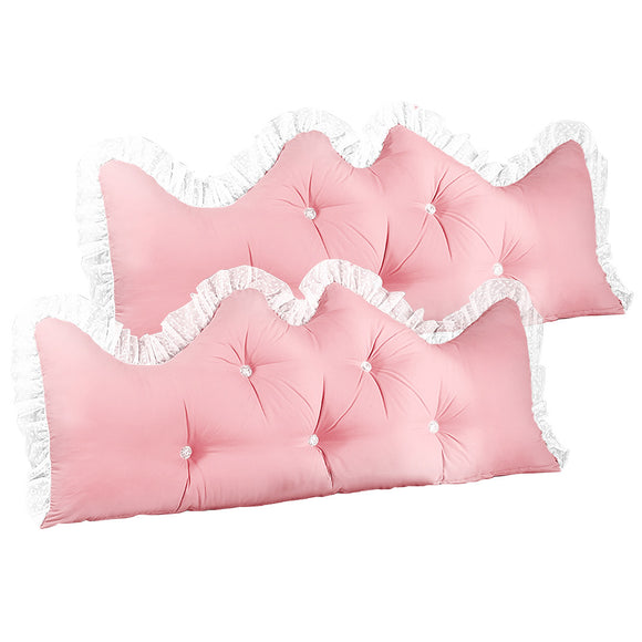NNEAGS 2X 180cm Pink Princess Bed Pillow Headboard Backrest Bedside Tatami Sofa Cushion with Ruffle Lace Home Decor