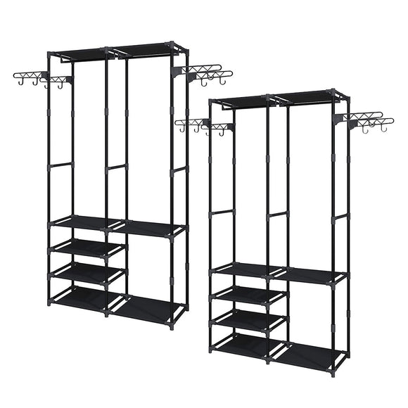 NNEAGS 2X 90x35cm Hanging Clothes Rack Storage w/ 4 Layer Organizer and Side Hooks