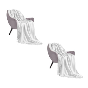 NNEAGS 2X White Acrylic Knitted Throw Blanket Solid Fringed Warm Cozy Woven Cover Couch Bed Sofa Home Decor
