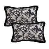 NNEAGS 2X 35cm Vintage Black Pillowcase Set Black Herringbone Pattern Lumbar Throw Pillow