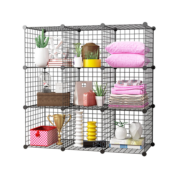 NNEAGS Black Portable 9-Cube Storage Organiser Foldable DIY Modular Grid Space Saving Shelf