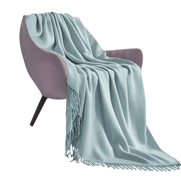 NNEAGS Grey Acrylic Knitted Throw Blanket Solid Fringed Warm Cozy Woven Cover Couch Bed Sofa Home Decor