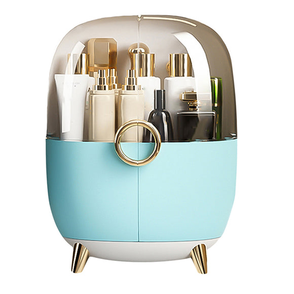 NNEAGS Blue Transparent Countertop Makeup Organiser Cosmetic Storage Waterproof Dustproof Bathroom Skincare Holder with Lid