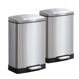 NNEAGS 2X Foot Pedal Stainless Steel Rubbish Recycling Garbage Waste Trash Bin Rectangular Shape 12L Silver