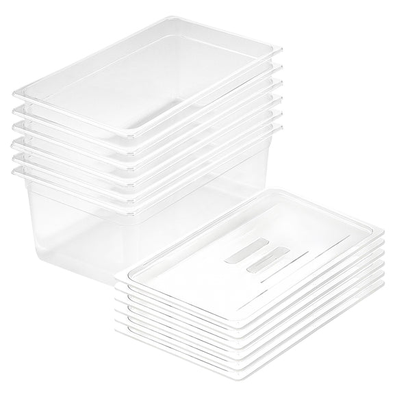 NNEAGS 200mm Clear Gastronorm GN Pan 1/1 Food Tray Storage Bundle of 6 with Lid