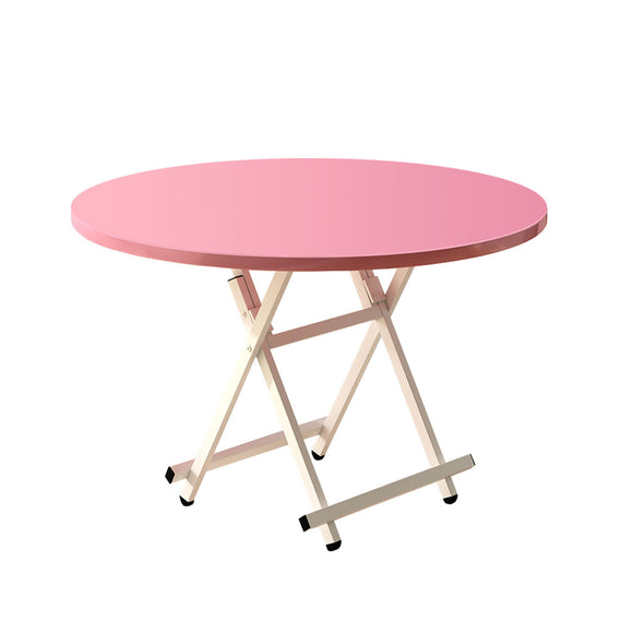 NNEAGS Pink Dining Table Portable Round Surface Space Saving Folding Desk Home Decor