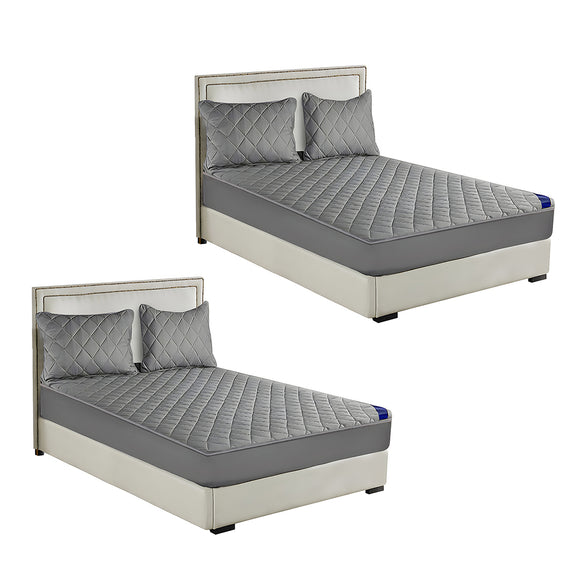 NNEAGS 2X Grey 153cm Wide Cross-Hatch Mattress Cover Thick Quilted Stretchable Bed Spread Sheet Protector with Pillow Covers