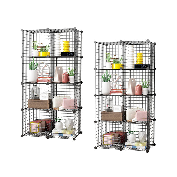 NNEAGS 2X Black Portable 8-Cube Storage Organiser Foldable DIY Modular Grid Space Saving Shelf
