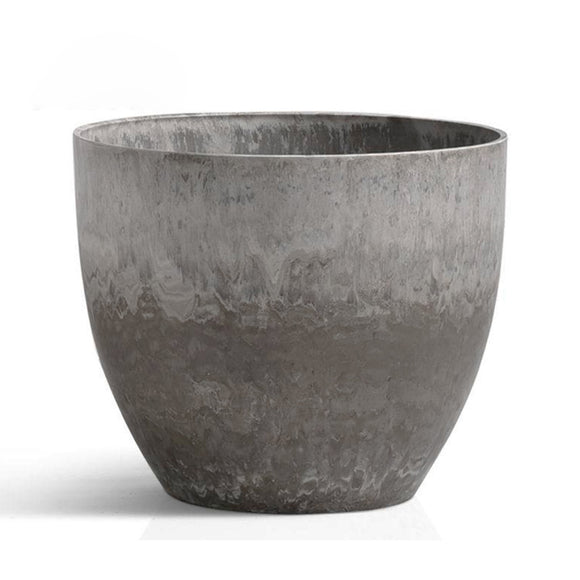 NNEAGS 27cm Rock Grey Round Resin Plant Flower Pot in Cement Pattern Planter Cachepot for Indoor Home Office